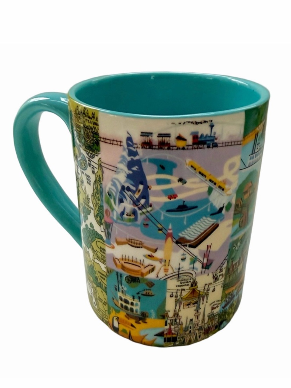 Disney Authentic Collectable Illustrated Walt Disney Parks Mug Maps Collage
